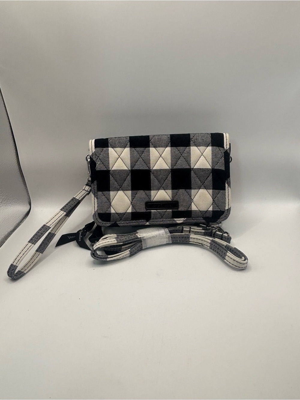 Vera Bradley Black and White Plaid Quilted Crossbody Wallet